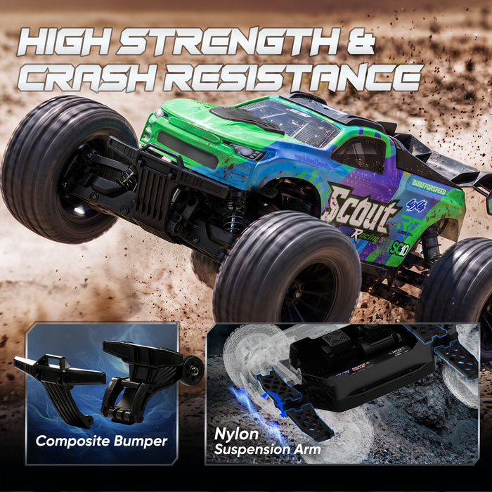 JIUSI SC10 1/10 RC Monster Truck - 50+mph Brushless 4WD Waterproof with 3S Battery RTR-1 battery
