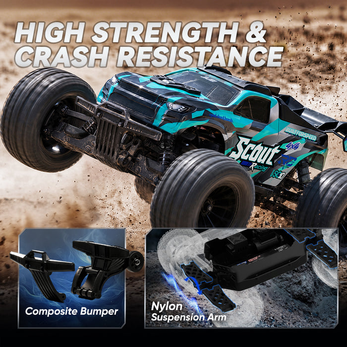 JIUSI SC10 1/10 RC Monster Truck - 50+mph Brushless 4WD Waterproof with 3S Battery RTR-1 battery
