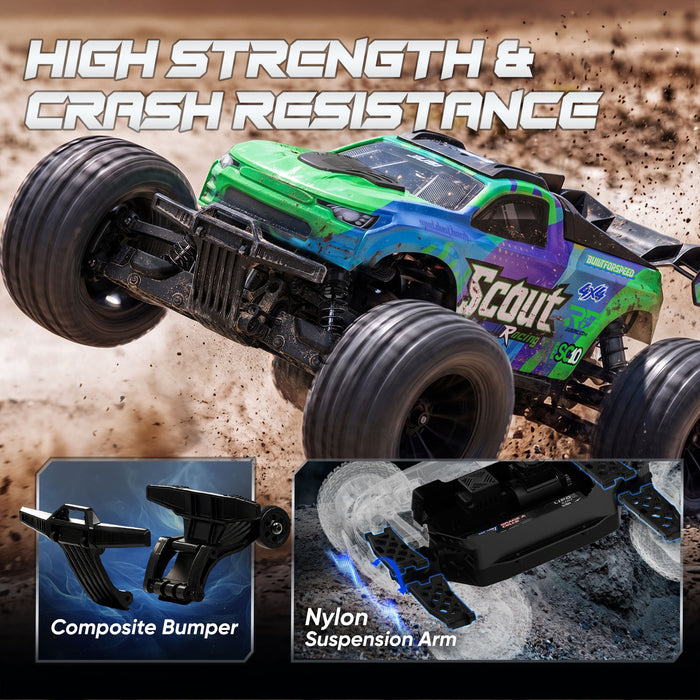JIUSI SC10 1/10 RC Monster Truck - 50+mph Brushless 4WD Waterproof with 3S Battery RTR-1 battery