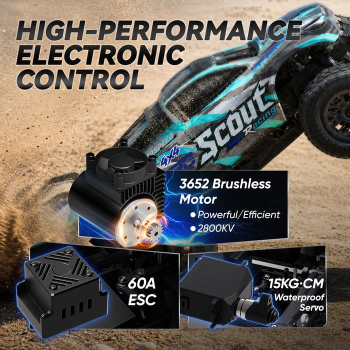 JIUSI SC10 1/10 RC Monster Truck - 50+mph Brushless 4WD Waterproof with 3S Battery RTR-1 battery
