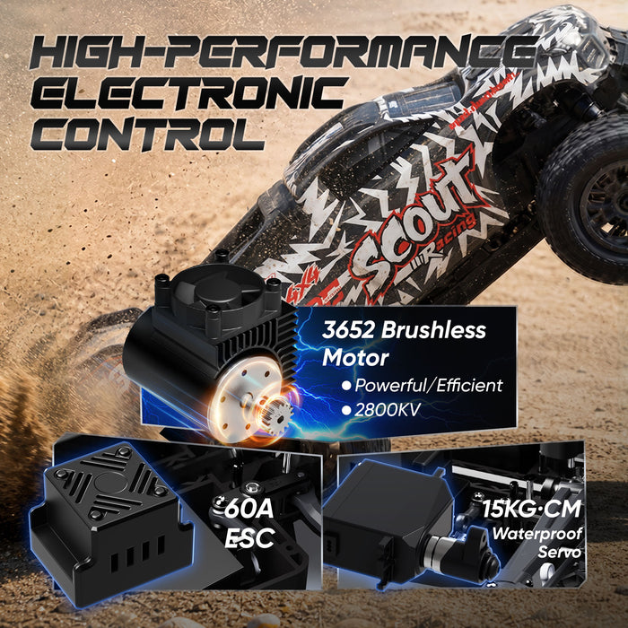 JIUSI SC10 1/10 RC Monster Truck - 50+mph Brushless 4WD Waterproof with 3S Battery RTR-1 battery