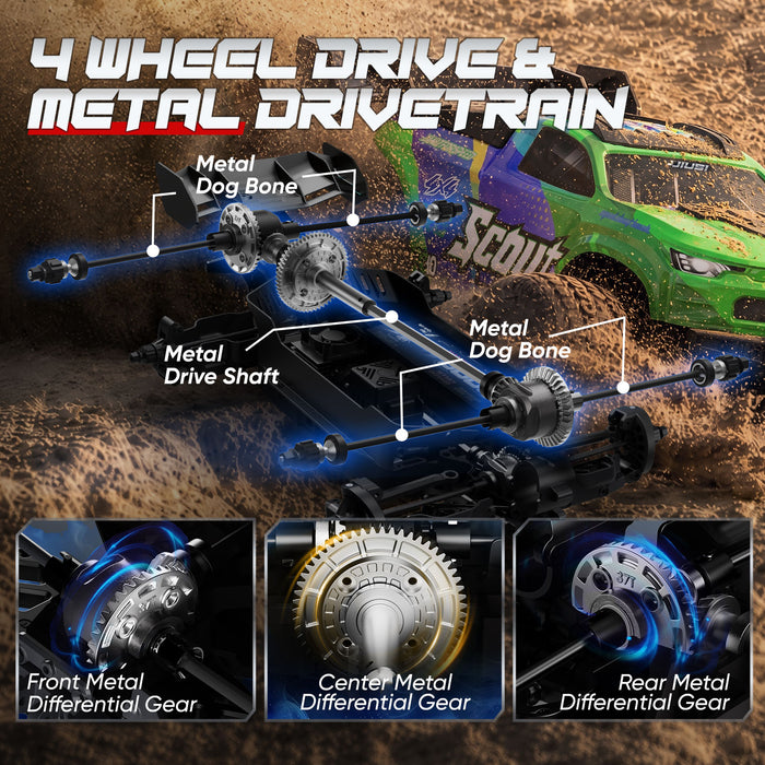 JIUSI SC10 1/10 RC Monster Truck - 50+mph Brushless 4WD Waterproof with 3S Battery RTR-1 battery