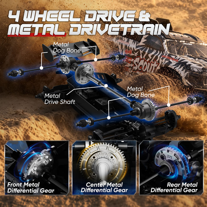 JIUSI SC10 1/10 RC Monster Truck - 50+mph Brushless 4WD Waterproof with 3S Battery RTR-1 battery