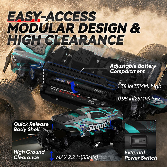 JIUSI SC10 1/10 RC Monster Truck - 50+mph Brushless 4WD Waterproof with 3S Battery RTR-1 battery