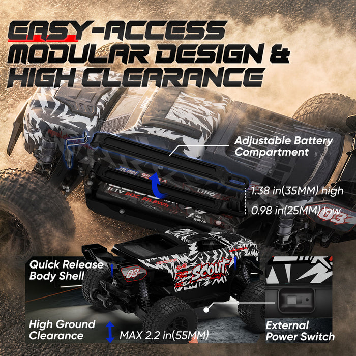 JIUSI SC10 1/10 RC Monster Truck - 50+mph Brushless 4WD Waterproof with 3S Battery RTR-1 battery