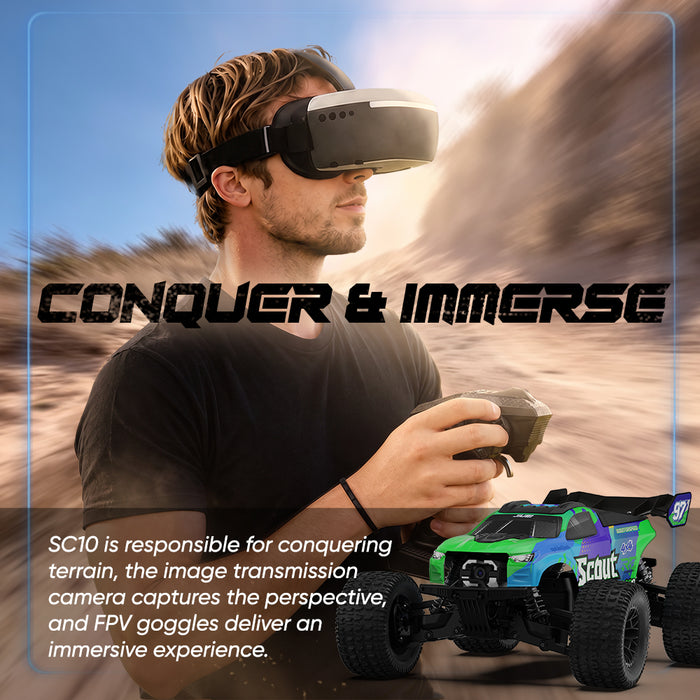 JIUSI FPV Kit for SC10 ( HD FPV Goggles, FPV Camera Kit, Green Car Body  ）