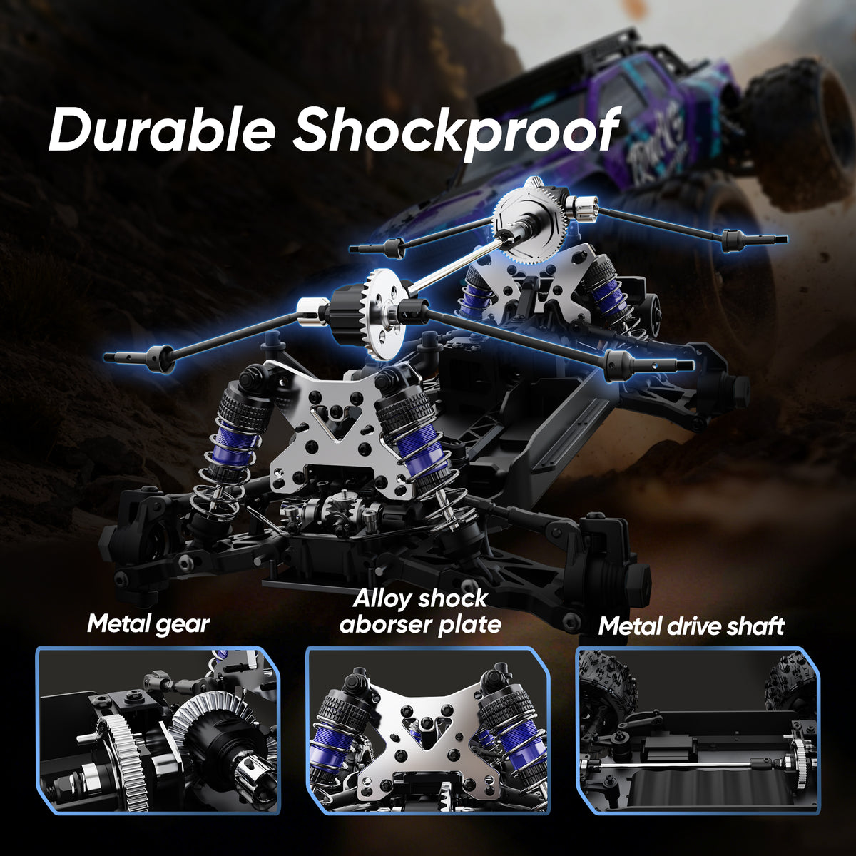 JIUSI PT14R 1/14 RC Monster Truck - 50mph Brushless 4WD Waterproof with 3S Battery RTR-2 Batteries