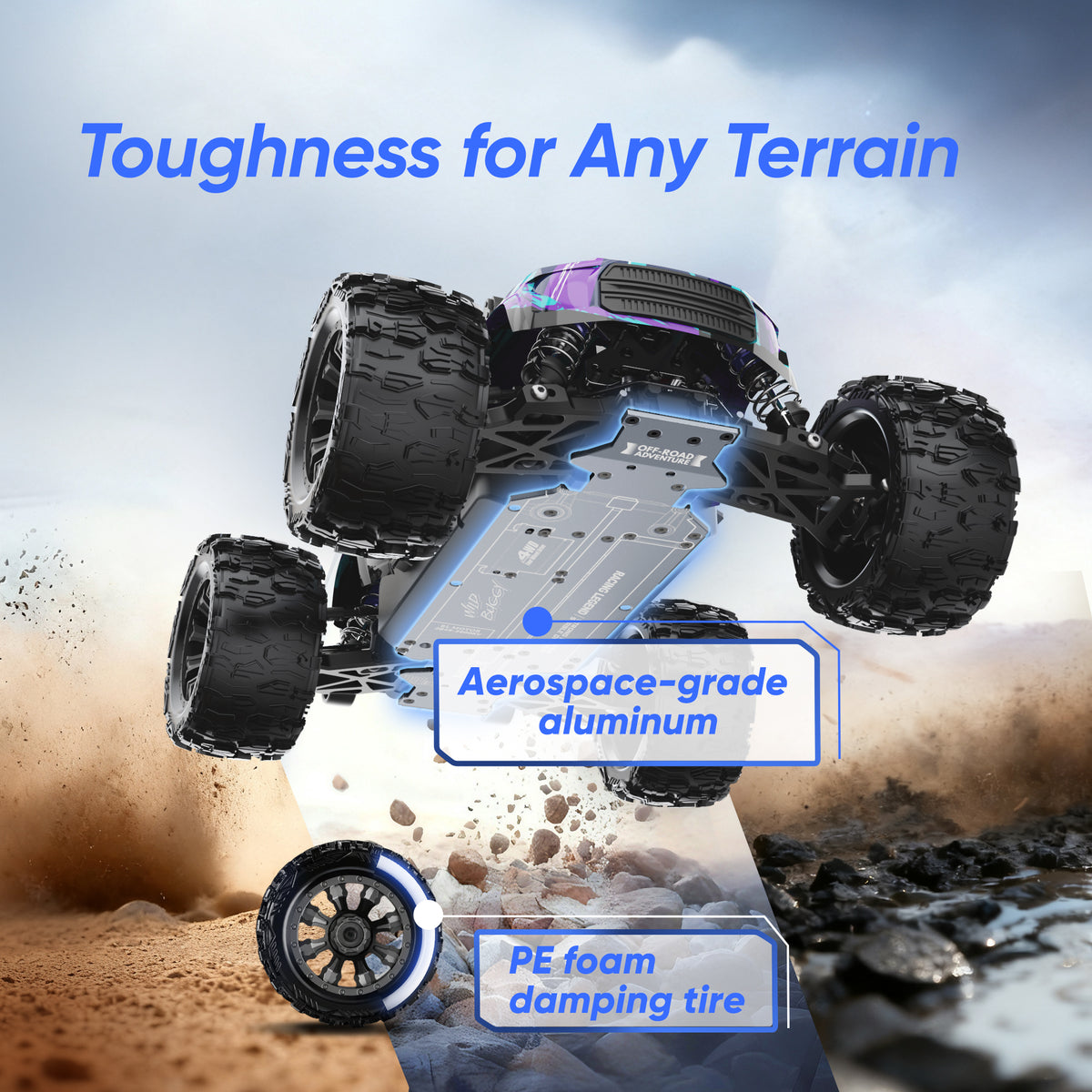 JIUSI PT14R 1/14 RC Monster Truck - 50mph Brushless 4WD Waterproof with 3S Battery RTR-2 Batteries
