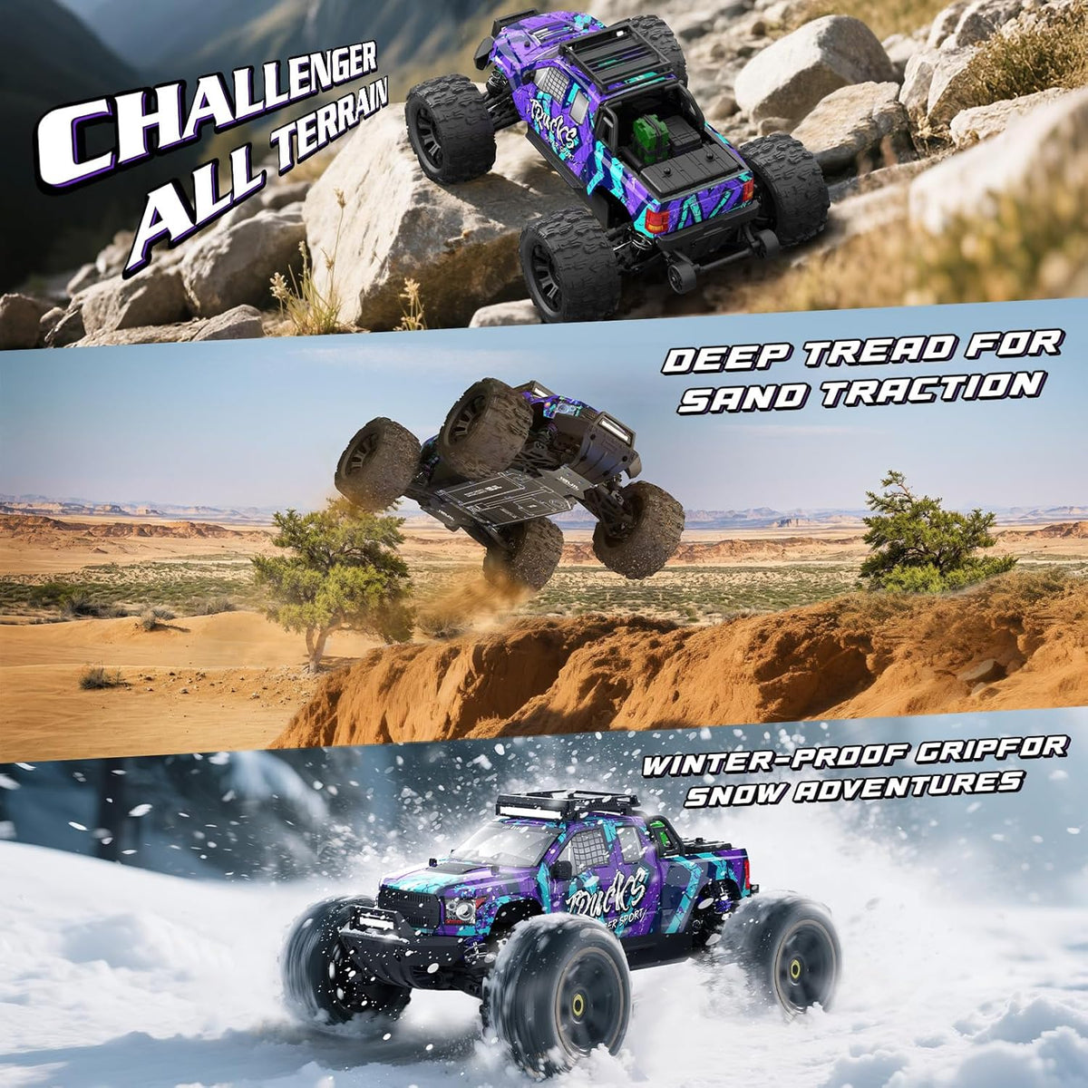 JIUSI PT14R 1/14 RC Monster Truck - 50mph Brushless 4WD Waterproof with 3S Battery RTR-2 Batteries