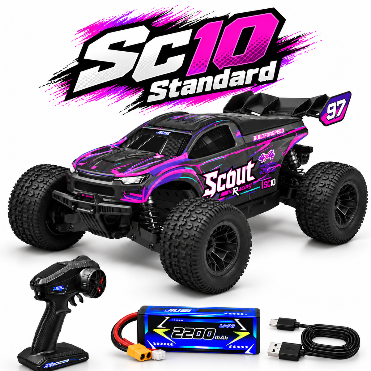 ✨JIUSI SC10 Standard 1/10 Monster truck RC - Lancio della nuova collezione - brushless 4WD impermeabile, oltre 50 mph, con batteria 3S
