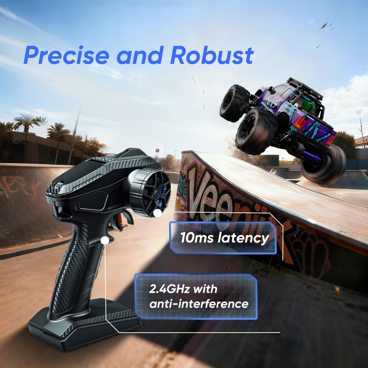 JIUSI PT14R 1/14 RC Monster Truck - 50mph Brushless 4WD Waterproof with 3S Battery RTR-2 Batteries