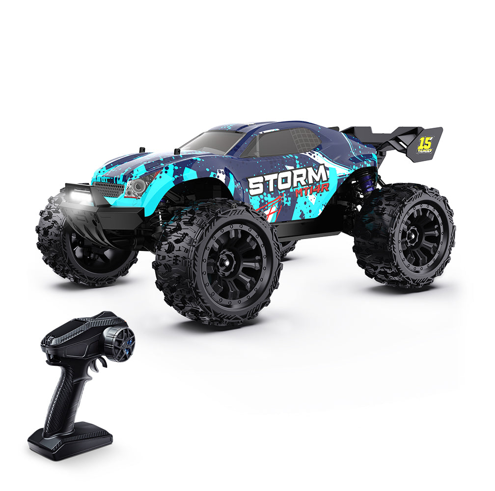 JIUSI MT14R 1/14 RC Monster Truck - 50mph Brushless 4WD Waterproof with 3S Battery RTR-2 Batteries