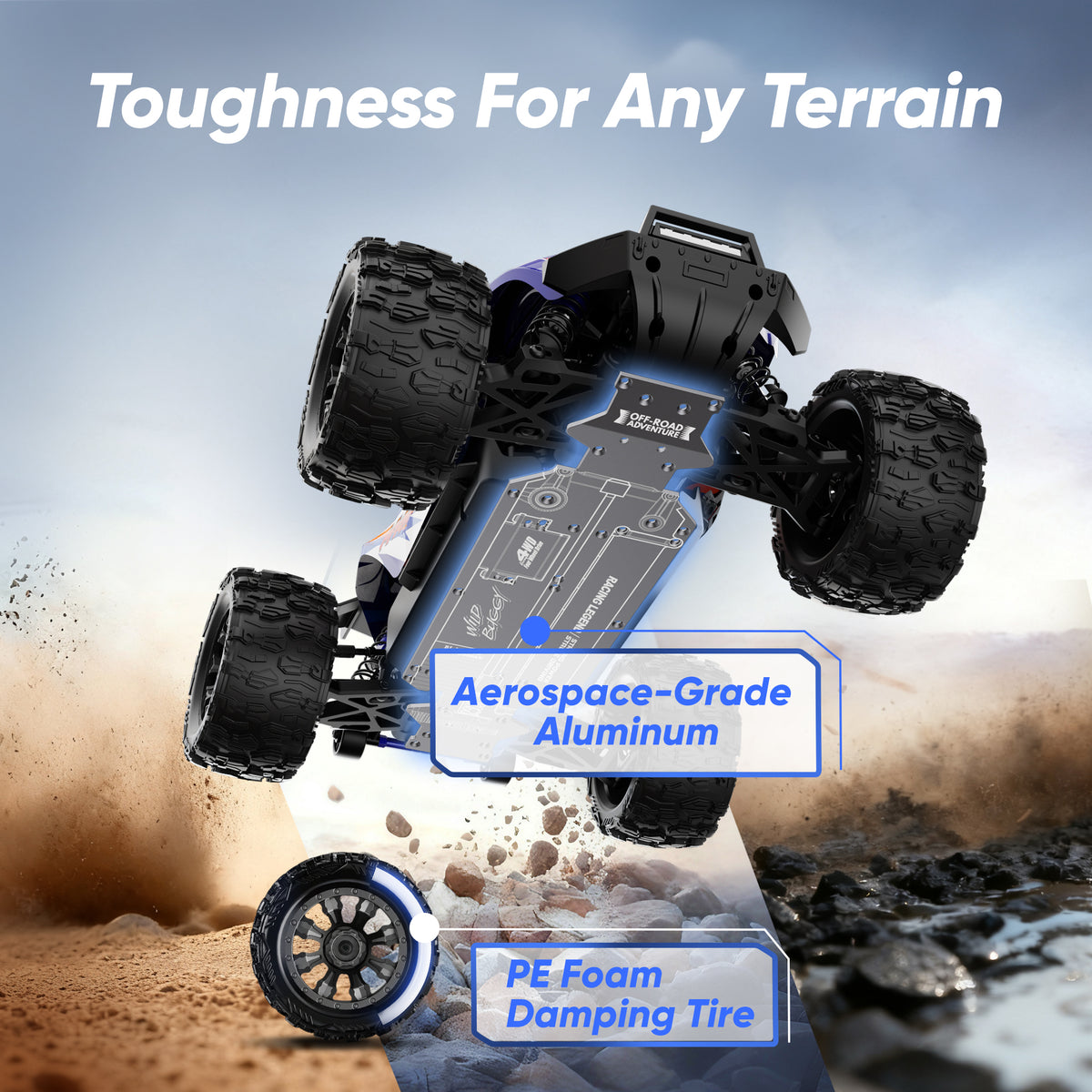 JIUSI MT14R 1/14 RC Monster Truck - 50mph Brushless 4WD Waterproof with 3S Battery RTR-2 Batteries