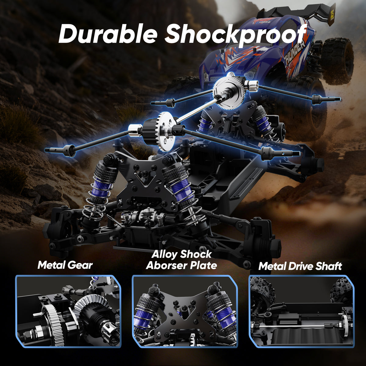 JIUSI MT14R 1/14 RC Monster Truck - 50mph Brushless 4WD Waterproof with 3S Battery RTR-2 Batteries