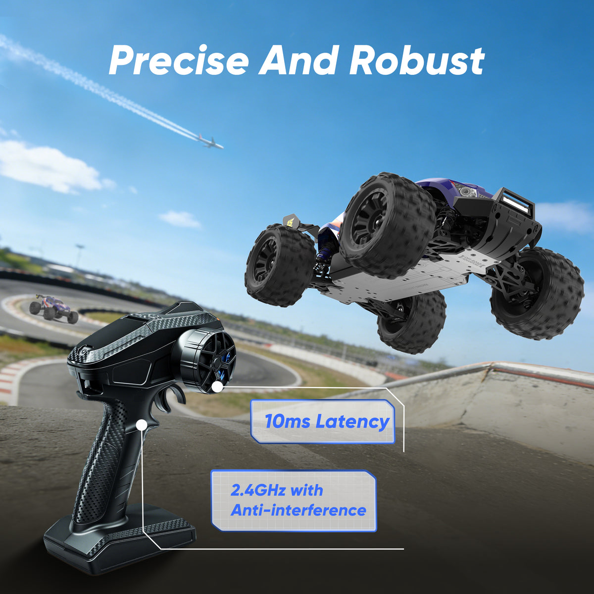 JIUSI MT14R 1/14 RC Monster Truck - 50mph Brushless 4WD Waterproof with 3S Battery RTR-2 Batteries