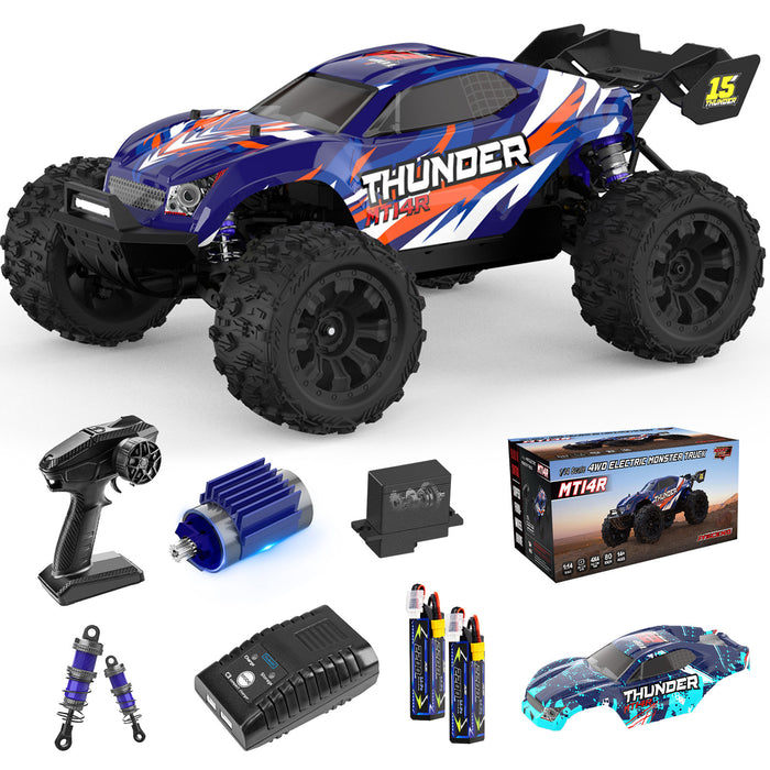 JIUSI MT14R 1/14 RC Monster Truck - 50mph Brushless 4WD Waterproof with 3S Battery RTR-2 batteries