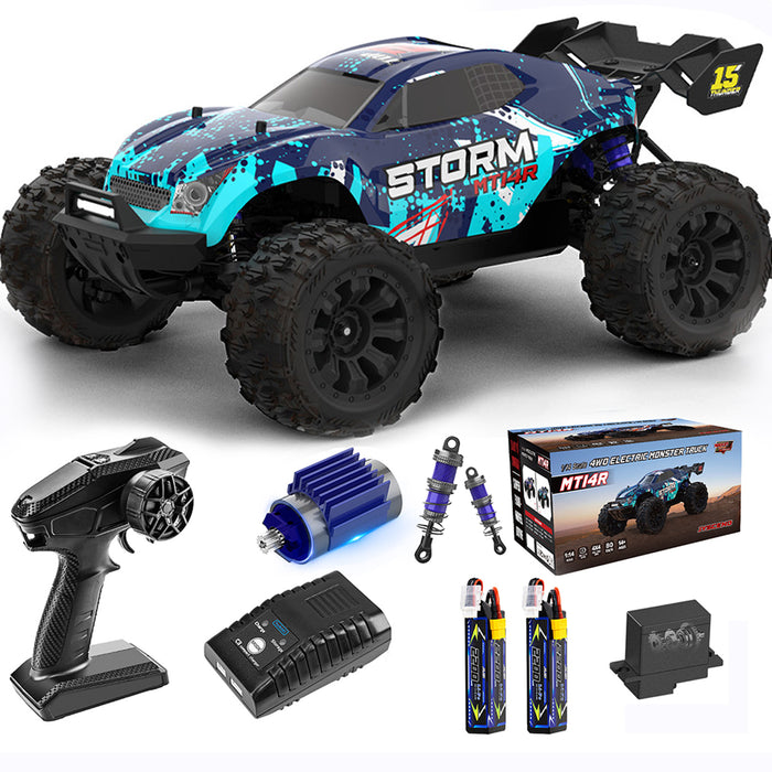 JIUSI MT14R 1/14 RC Monster Truck - 50mph Brushless 4WD Waterproof with 3S Battery RTR-2 batteries
