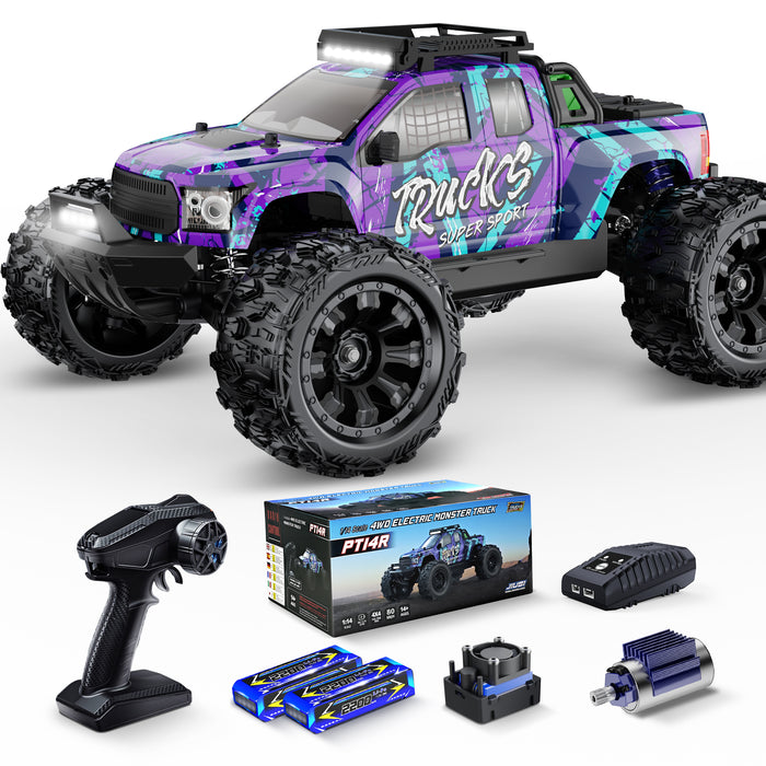 JIUSI PT14R 1/14 RC Monster Truck - 50mph Brushless 4WD Waterproof Remote Control Car with 3S Battery RTR-1 battery