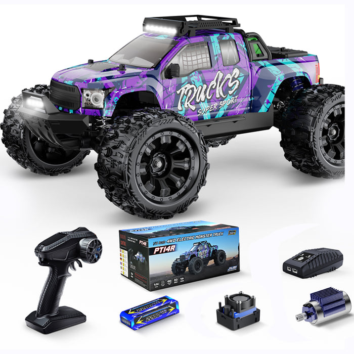 JIUSI PT14R 1/14 RC Monster Truck - 50mph Brushless 4WD Waterproof Remote Control Car with 3S Battery RTR-1 battery