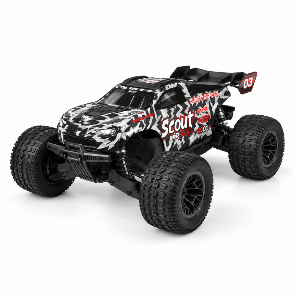 JIUSI SC10 1/10 | مونستر تراك RC | محرك براشلس، دفع رباعي 4WD، سرعة 50+mph، مقاومة للماء | جاهزة للتشغيل RTR مع بطارية 3S واحدة